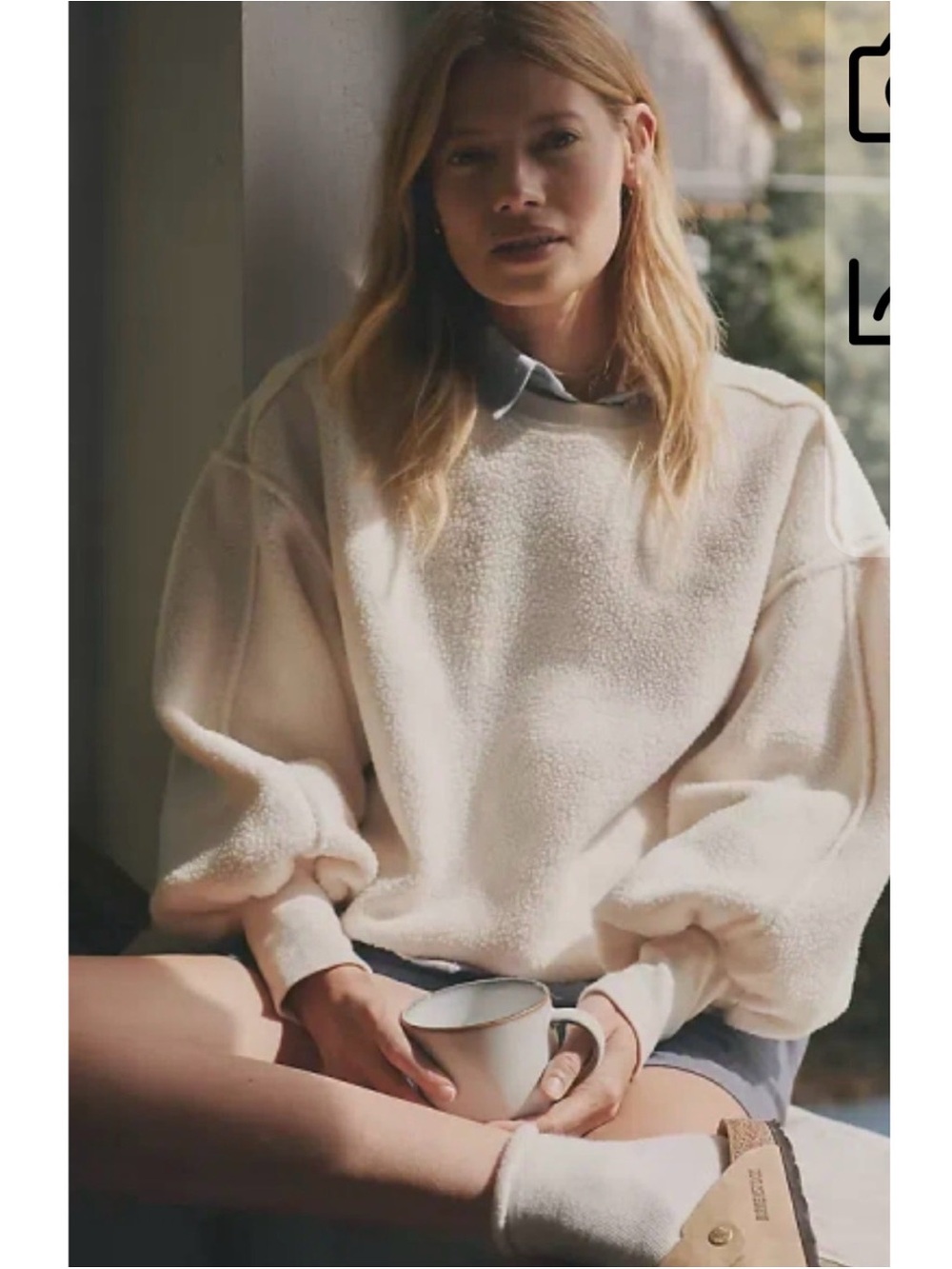 Relaxed Sherpa Crewneck Sweater - Cream